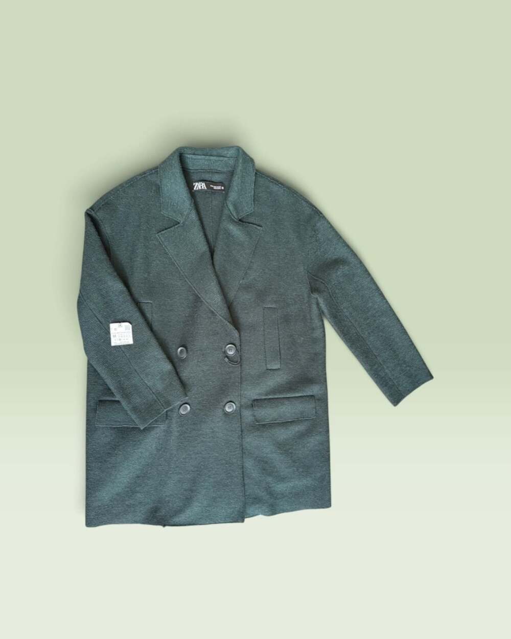 Zara Oversized Wool-Blend Double-Breasted Coat – Dark Green – Size M